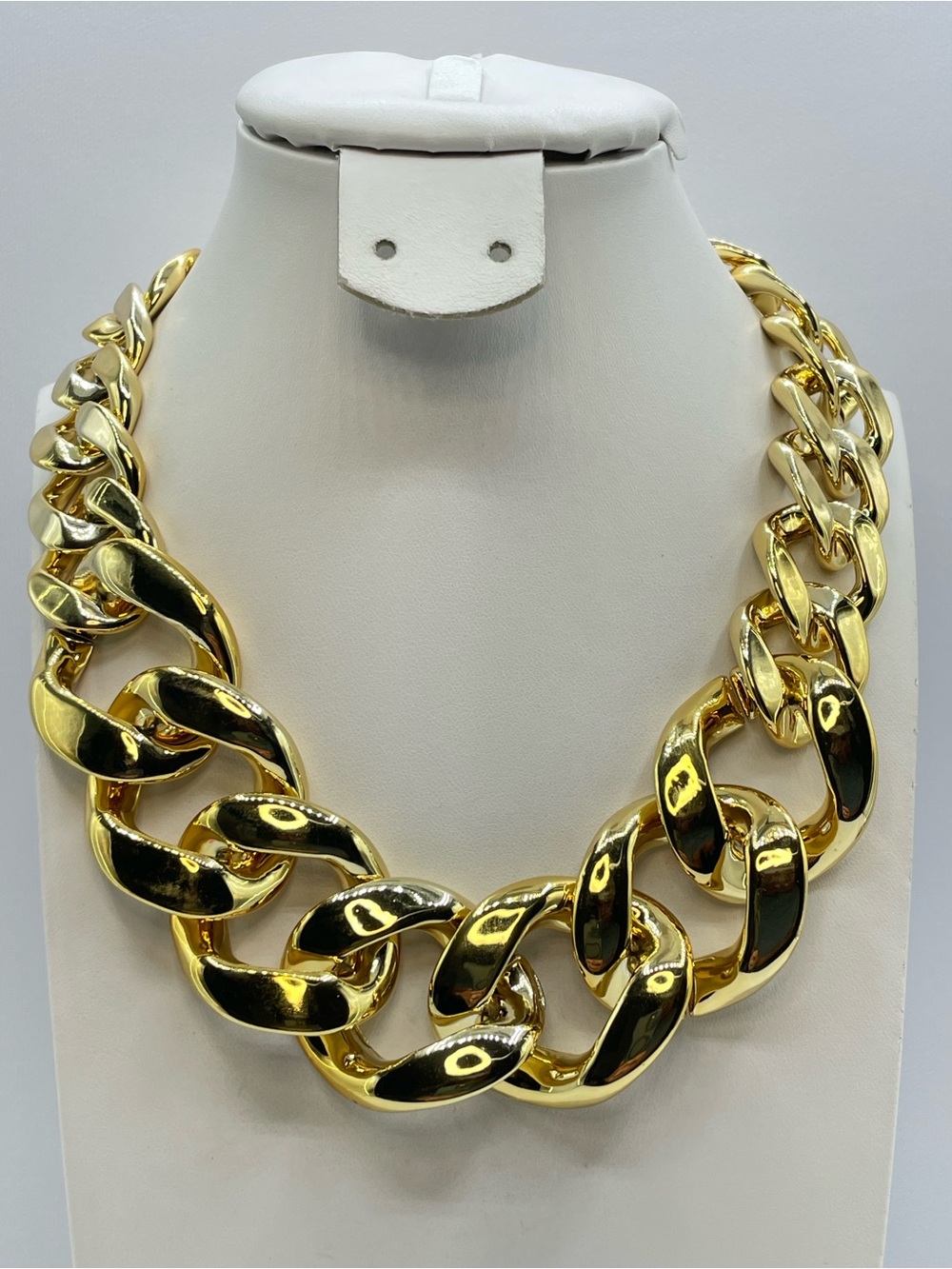 Gold Tone Acrylic Chunky Chain Link Necklace Retro Glam Statement Piece - Picture 1 of 6